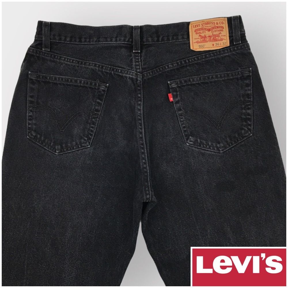 Vintage Levis 550 Mens Denim Jeans Relaxed Fit Actual Size 36x30 Black Wash Pant
